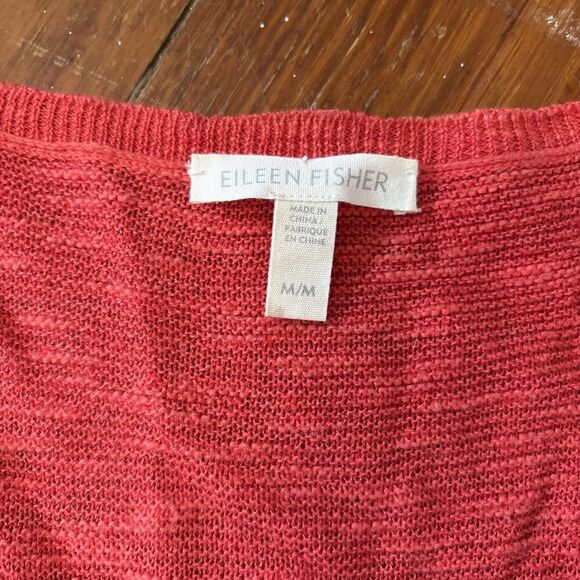 Eileen Fisher Lightweight V-Neck Sweater Orange Organic Cotton Size Medium - Picture 4 of 7